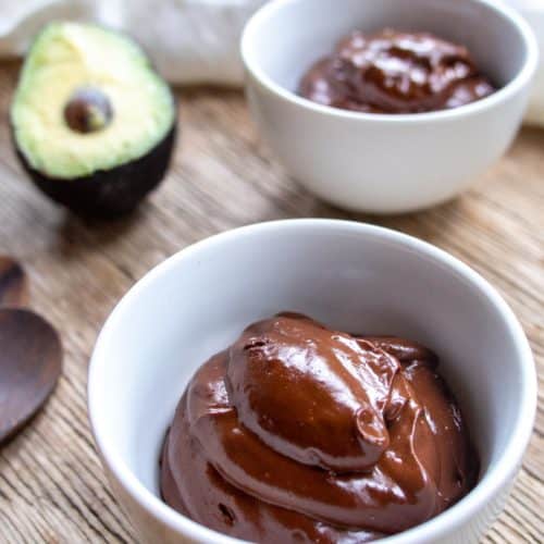 Avocado Mousse in White Bowl with Avocado on side