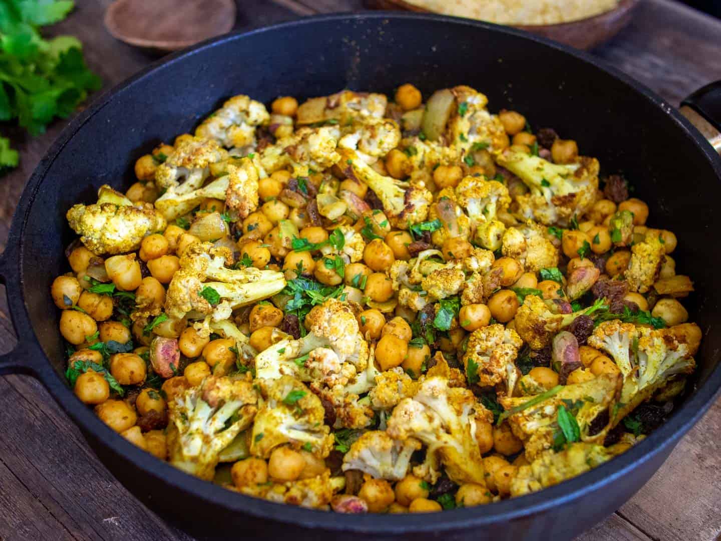 Chickpea cauliflower in frying pan