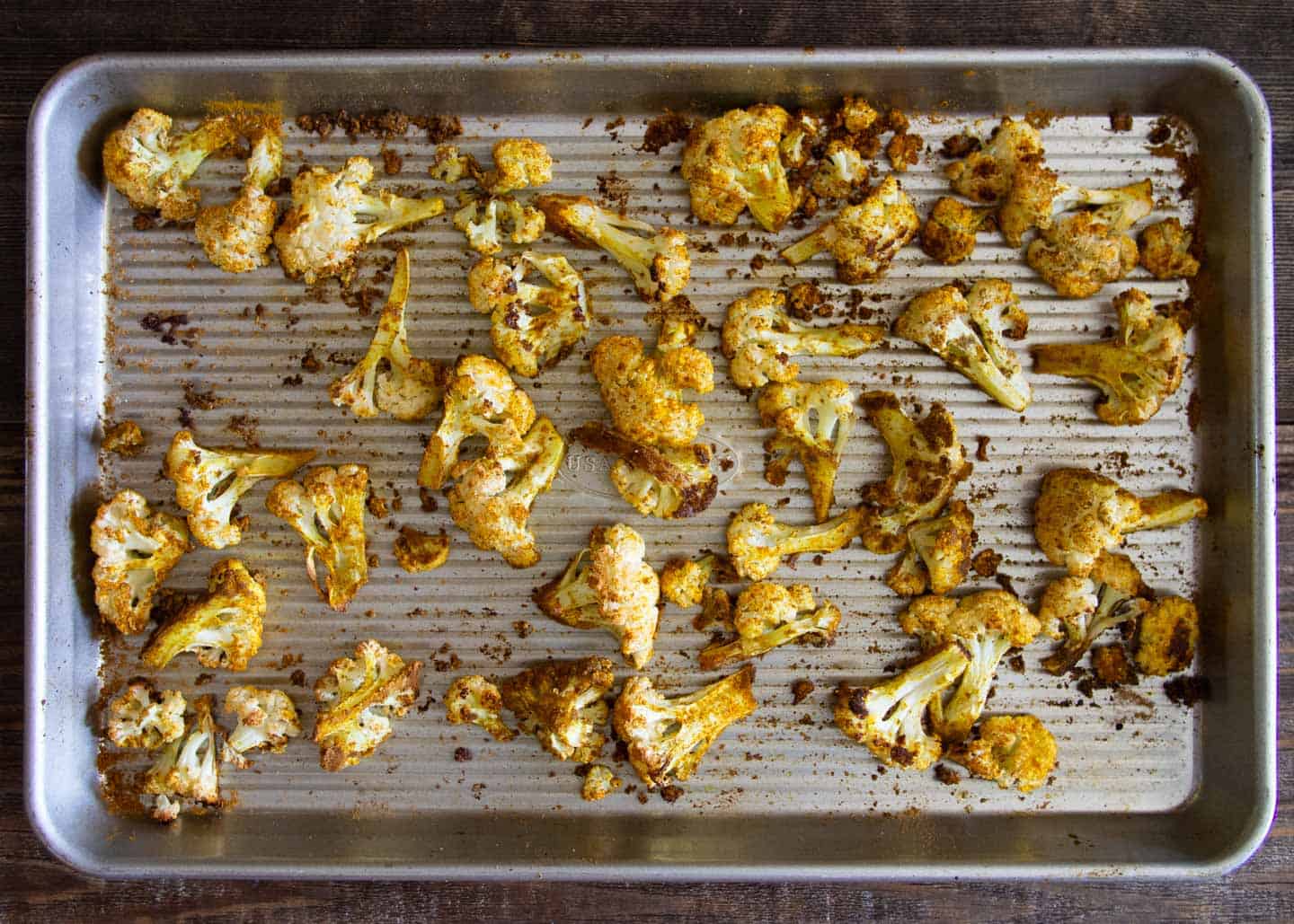 Baked cauliflower on baking tray