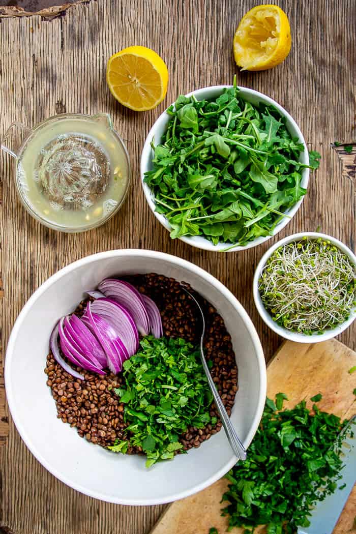 Red Onion and Greens Added to Lentils