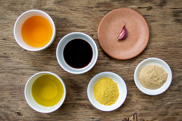 Ingredients for Glory Bowl Dressing in White Bowls