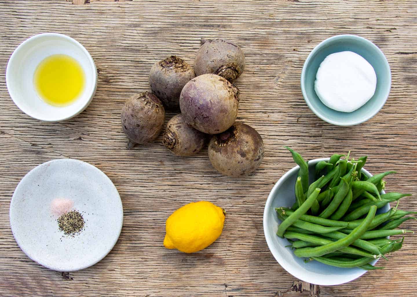 Ingredients for Cold Beet Salad on Wooden Board