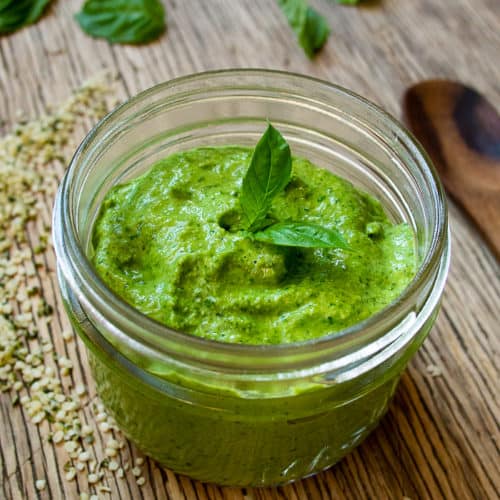 Vegan Pesto In Glass Mason Jar