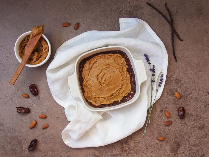 Raw Chocolate Brownie Recipe with a Caramel Icing - Vegan, GF