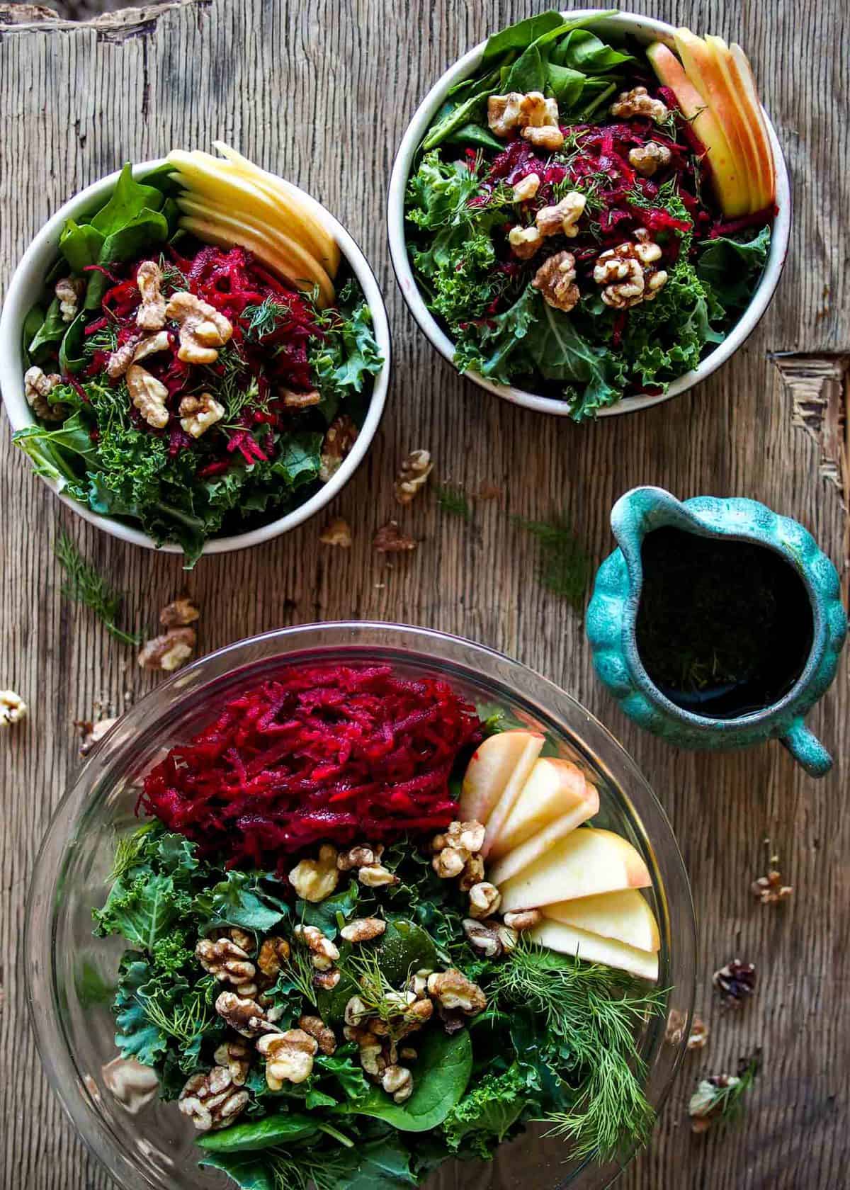 Raw Beetroot Salad With Vinaigrette in Blue Bowl