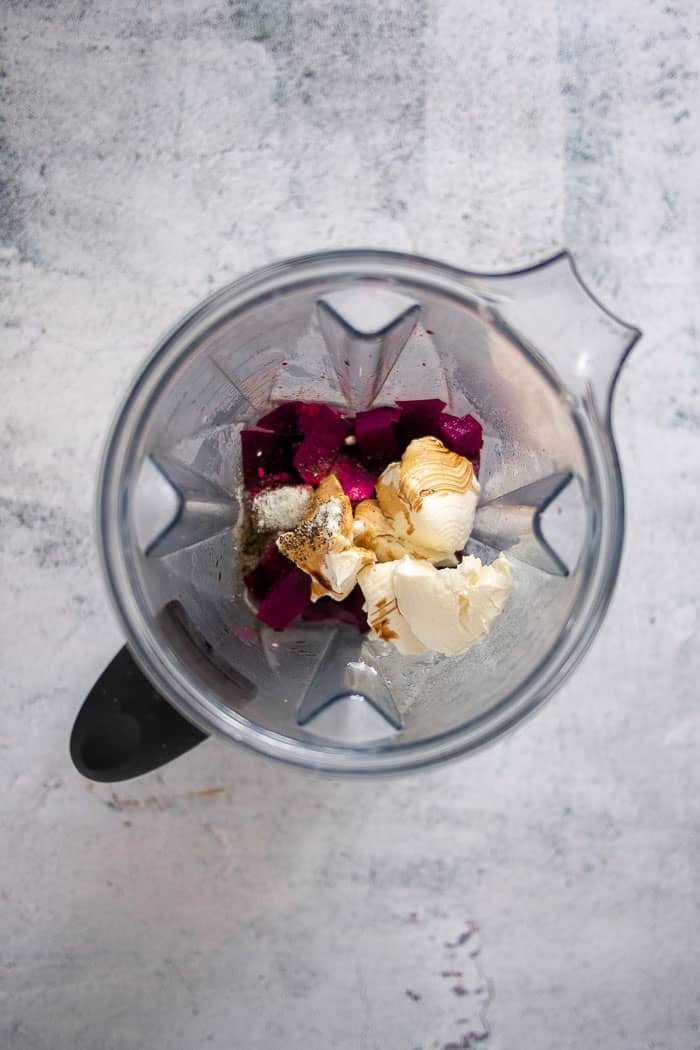 Ingredients for Beetroot Dip with Cream Cheese in Vitamix