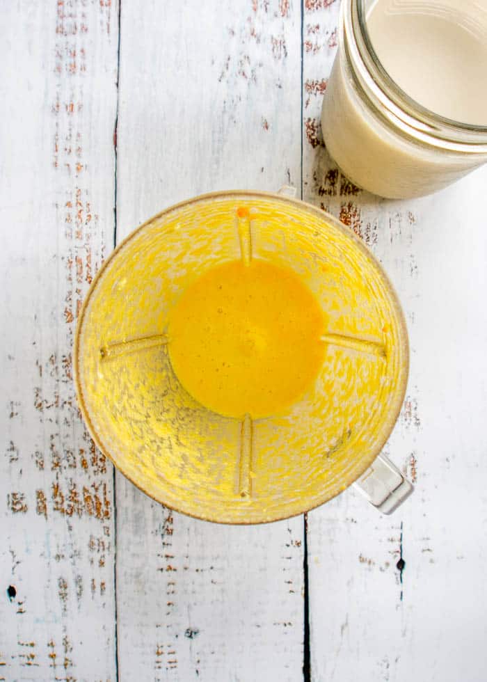 Blended turmeric, ginger, coconut oil and milk alternative