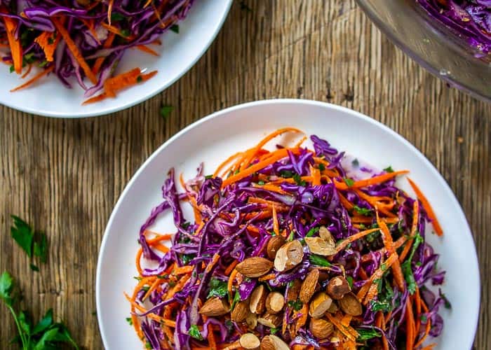 Close Up Of Coleslaw with Toasted Almonds