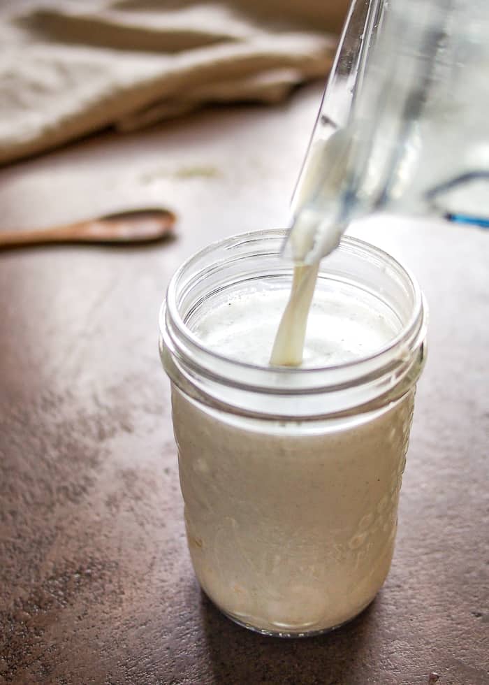 Hemp milk poured from Vitamix