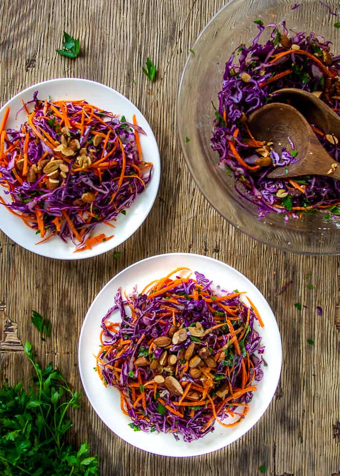 Healthy Coleslaw on Two White Plates