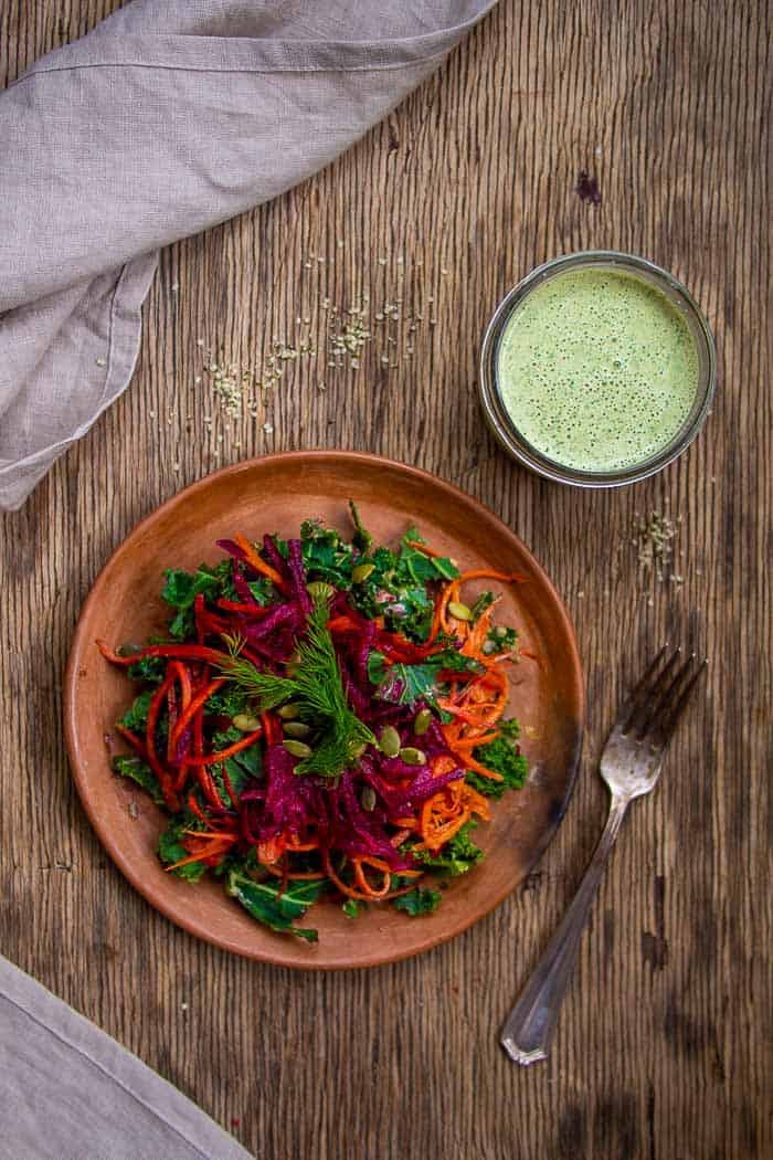 Salad on Brown Place with Ranch Dressing On Side