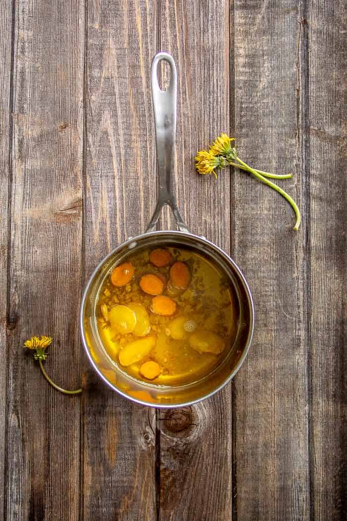 Boil ingredients for Dandelion Root Latte for 30 minutes