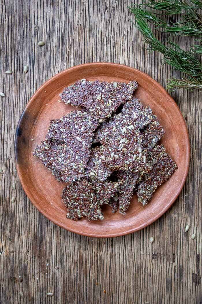 Keto Seed Crackers On Brown Ceramic Plate