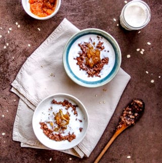 Orange Chocolate Oatmeal in Bowls on White Linen