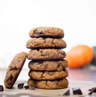 Stacked Soft Pumpkin Cookies with Chocolate Chips Sprinkled