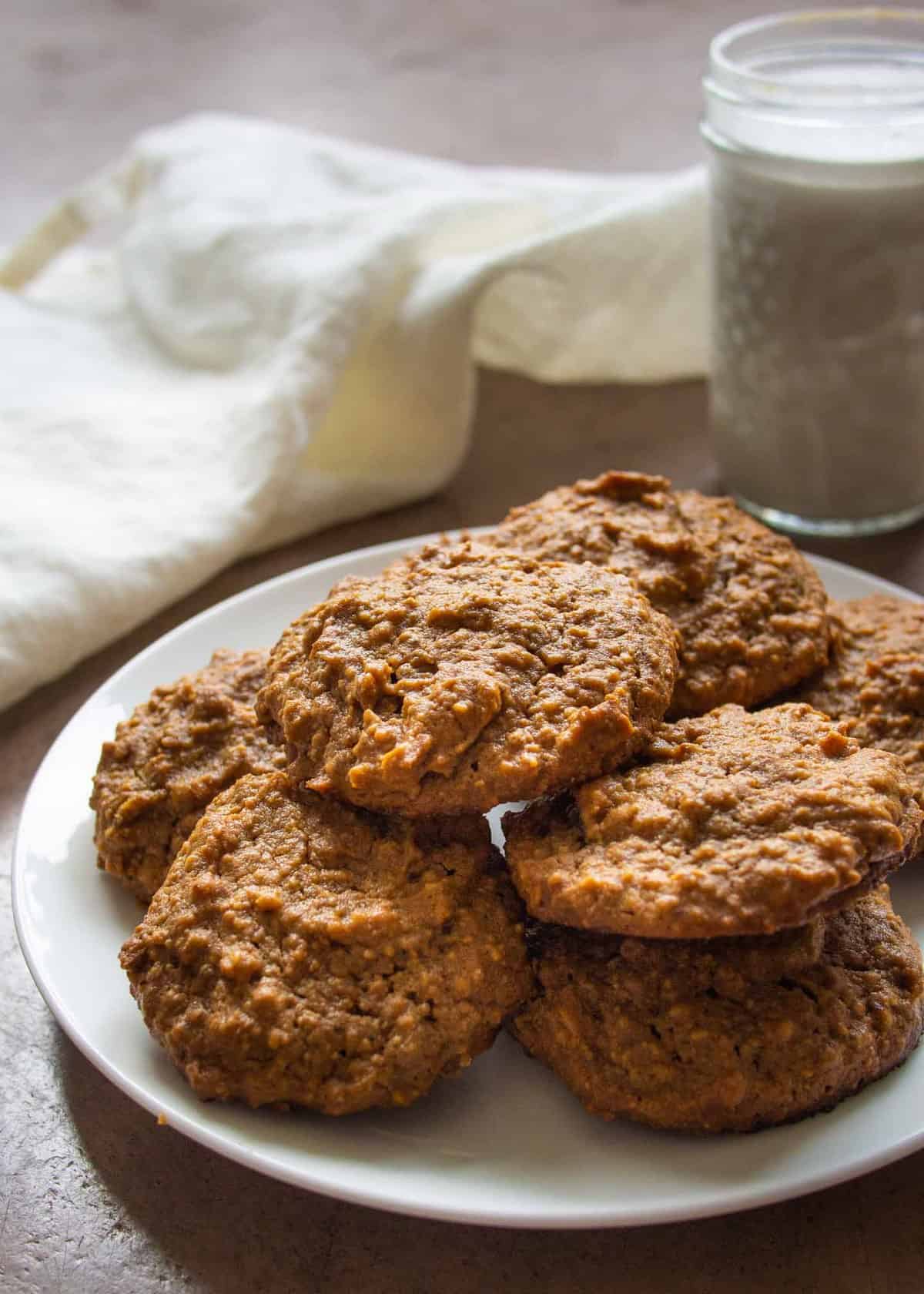 Peanut Butter Cookies Piled on White Plate