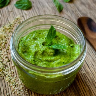 Vegan Hemp Pesto in Glass Mason Jar