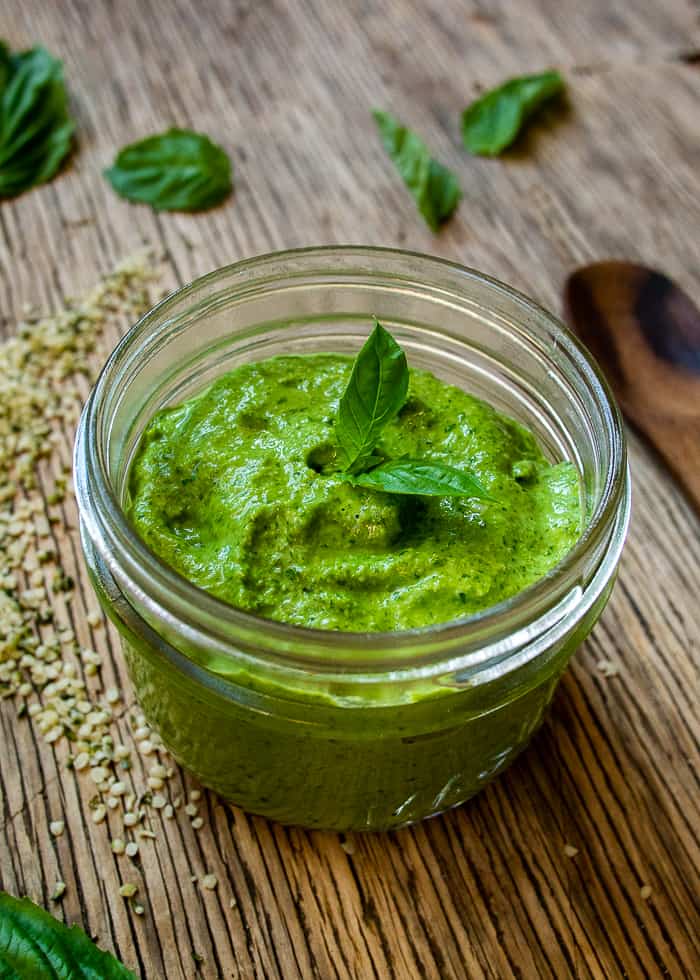 Vegan Hemp Pesto in Glass Mason Jar