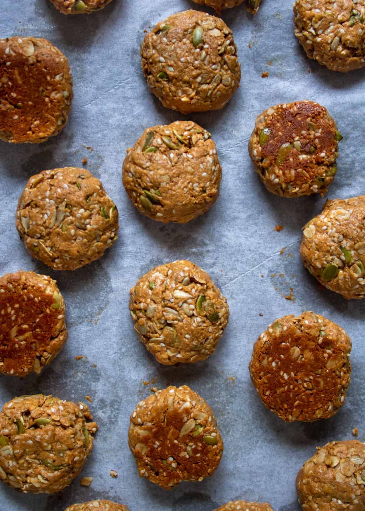 Seed Cookies half flipped on baking tray