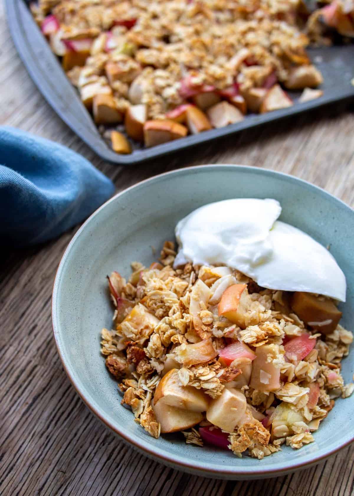 Rhubarb Apple Crisp served with yogurt