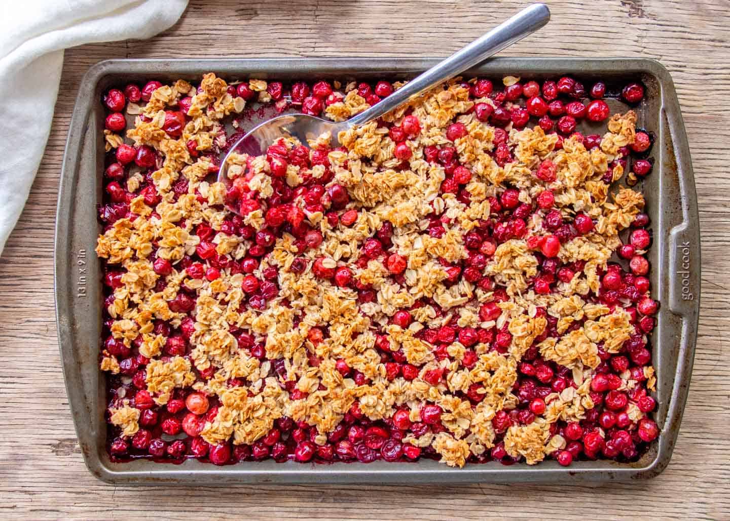 Crisp on tray with serving spoon