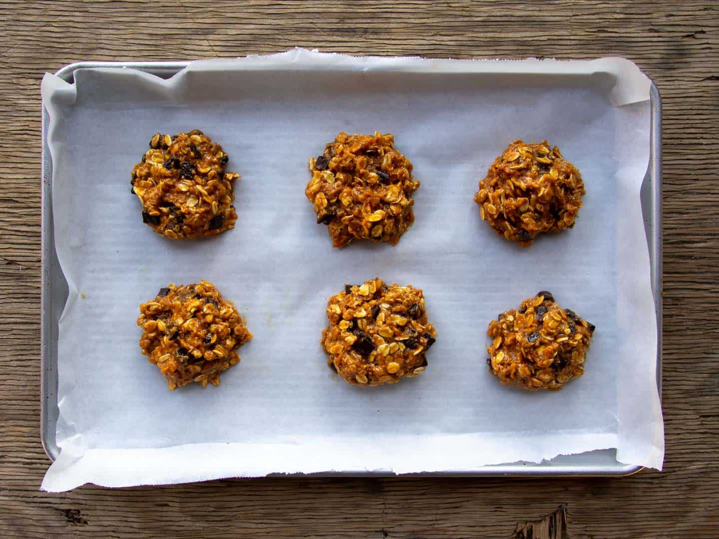 Form 6 cookies on a baking tray