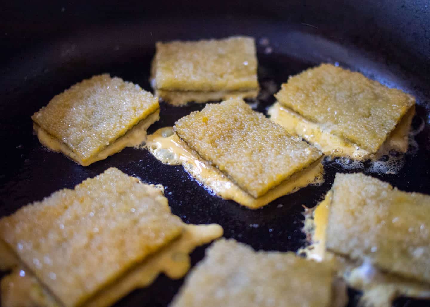 herring roe on frying pan